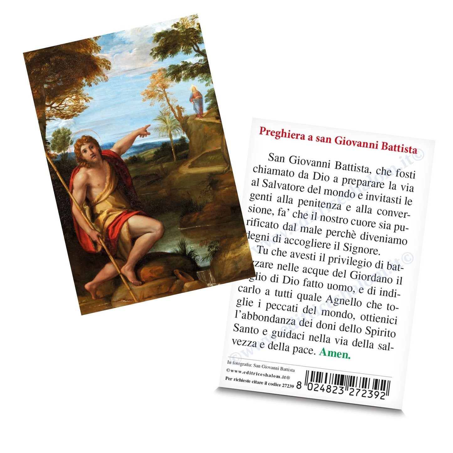 Santino san Giovanni Battista con retro preghiera