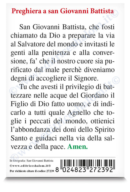 Santino san Giovanni Battista con retro preghiera