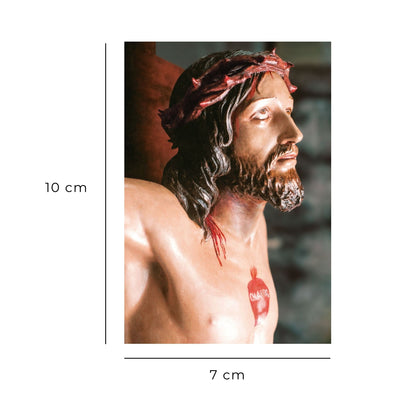 Santino con particolare del crocifisso di Collevalenza e retro preghiera "Tutto per amore..."