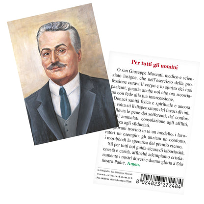 Santino san Giuseppe Moscati con retro preghiera "Per tutti gli uomini"