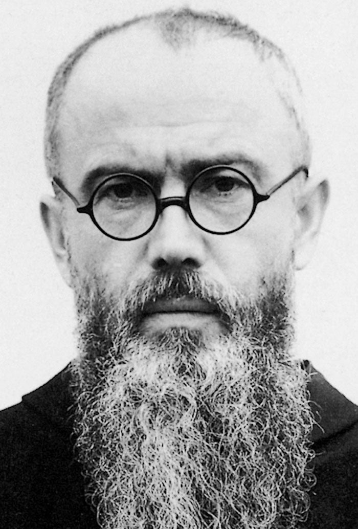 Santino san Massimiliano Kolbe con retro "Consacrazione quotidiana all'Immacolata di san Massimiliano Kolbe"
