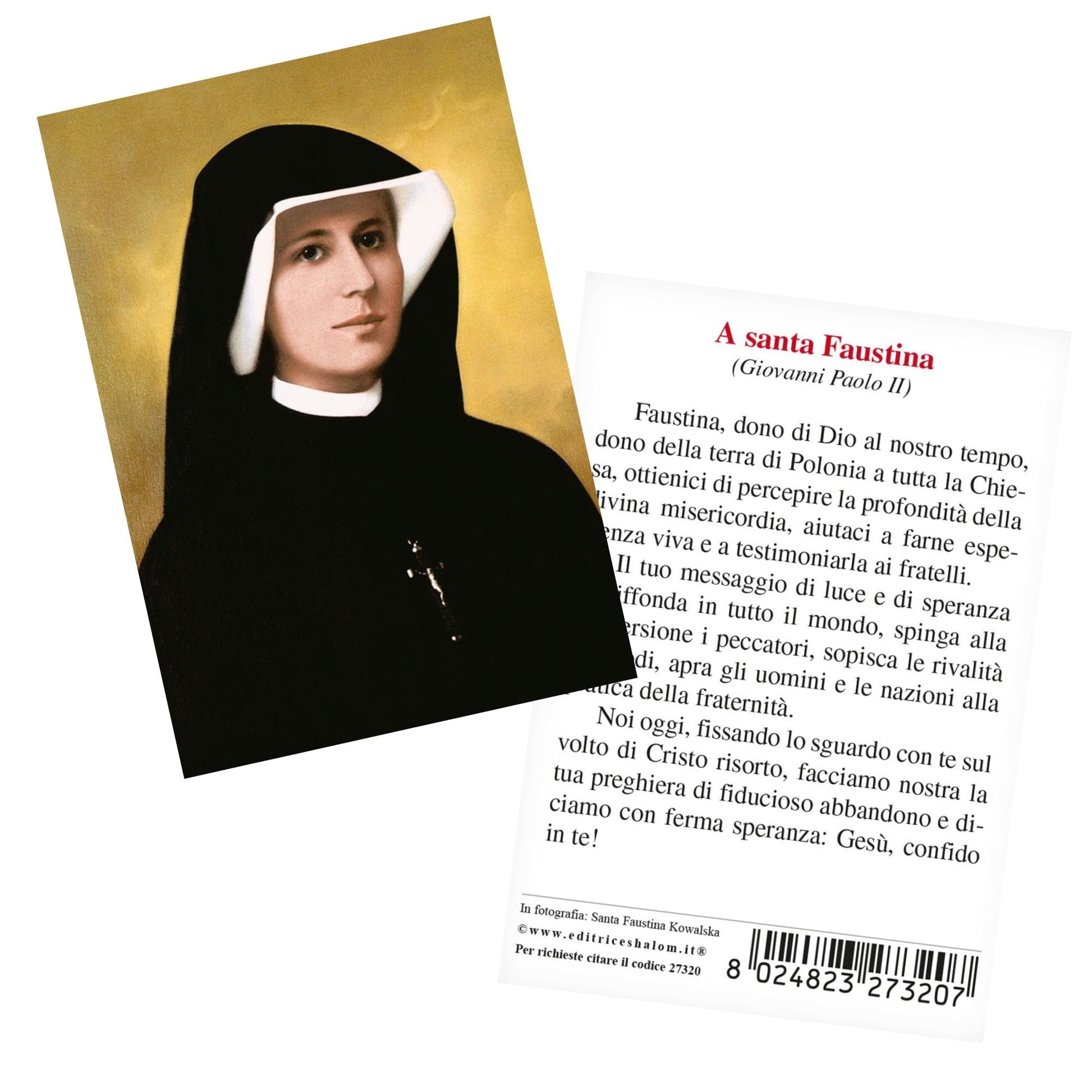 Santino santa Faustina kowalska con retro preghiera "A santa Faustina"