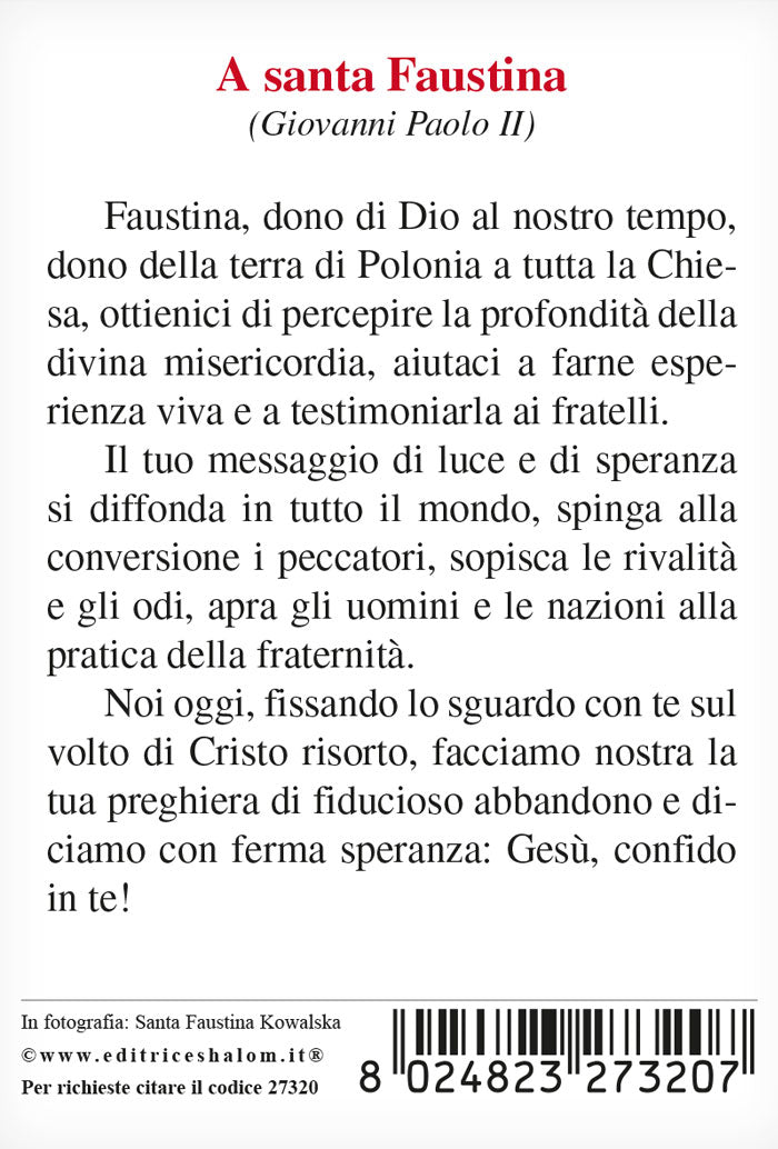 Santino santa Faustina kowalska con retro preghiera "A santa Faustina"