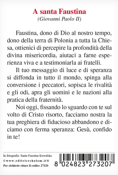 Santino santa Faustina kowalska con retro preghiera "A santa Faustina"