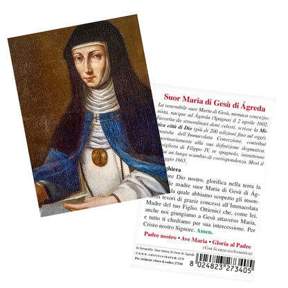 Santino Suor Maria di Gesù di Agreda con retro Breve storia e preghiera alla Suora