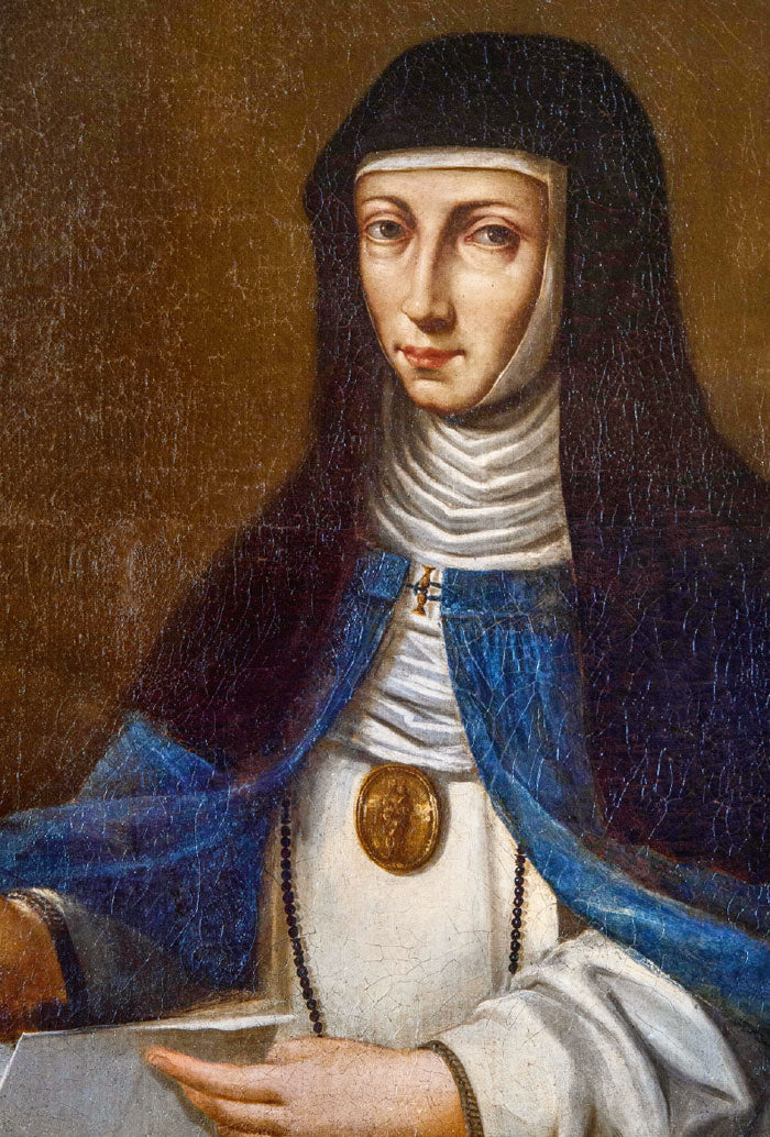 Santino Suor Maria di Gesù di Agreda con retro Breve storia e preghiera alla Suora