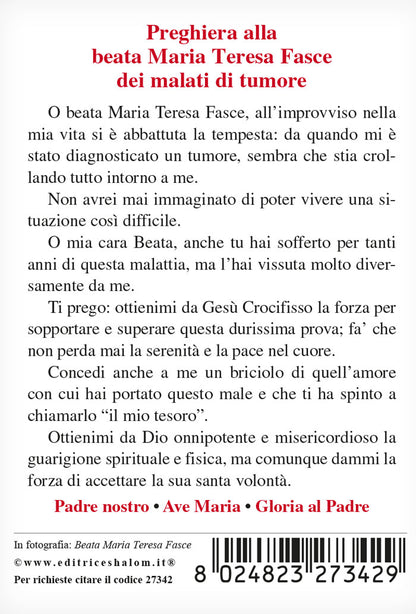 Santino Beata Fasce con retro "Preghiera alla beata Maria Teresa Fasce dei malati di tumore"