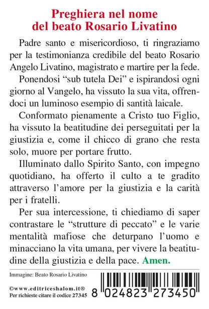 Santino Rosario Livatino cm 7x10 con retro preghiera