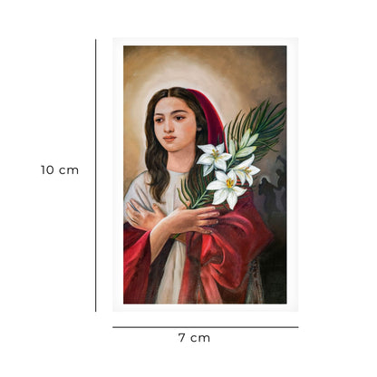 Santino santa Maria Goretti con retro "Preghiera a santa Maria Goretti" di s. Giovanni Paolo II