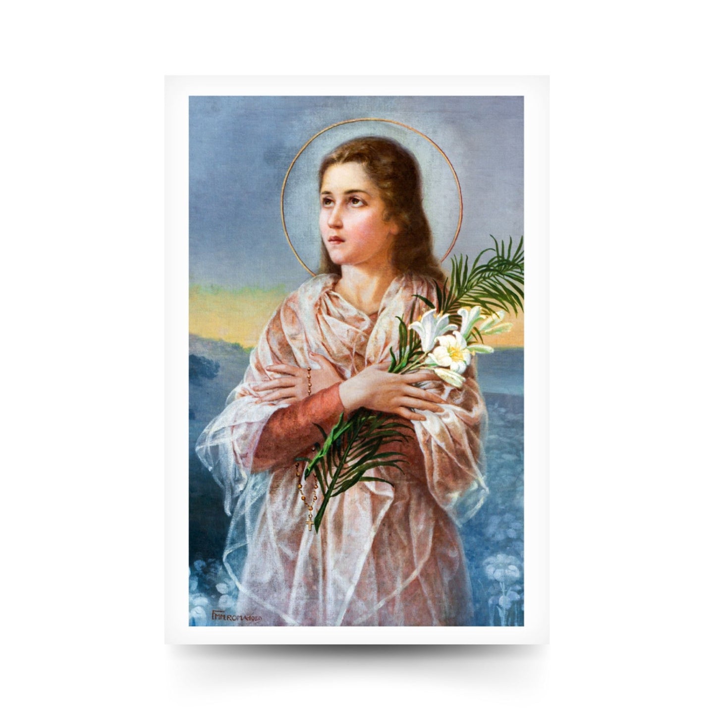 Santino santa Maria Goretti immagine classica con retro "Preghiera a santa Maria Goretti"