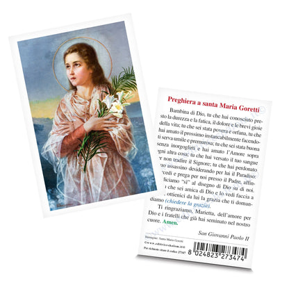 Santino santa Maria Goretti immagine classica con retro "Preghiera a santa Maria Goretti"