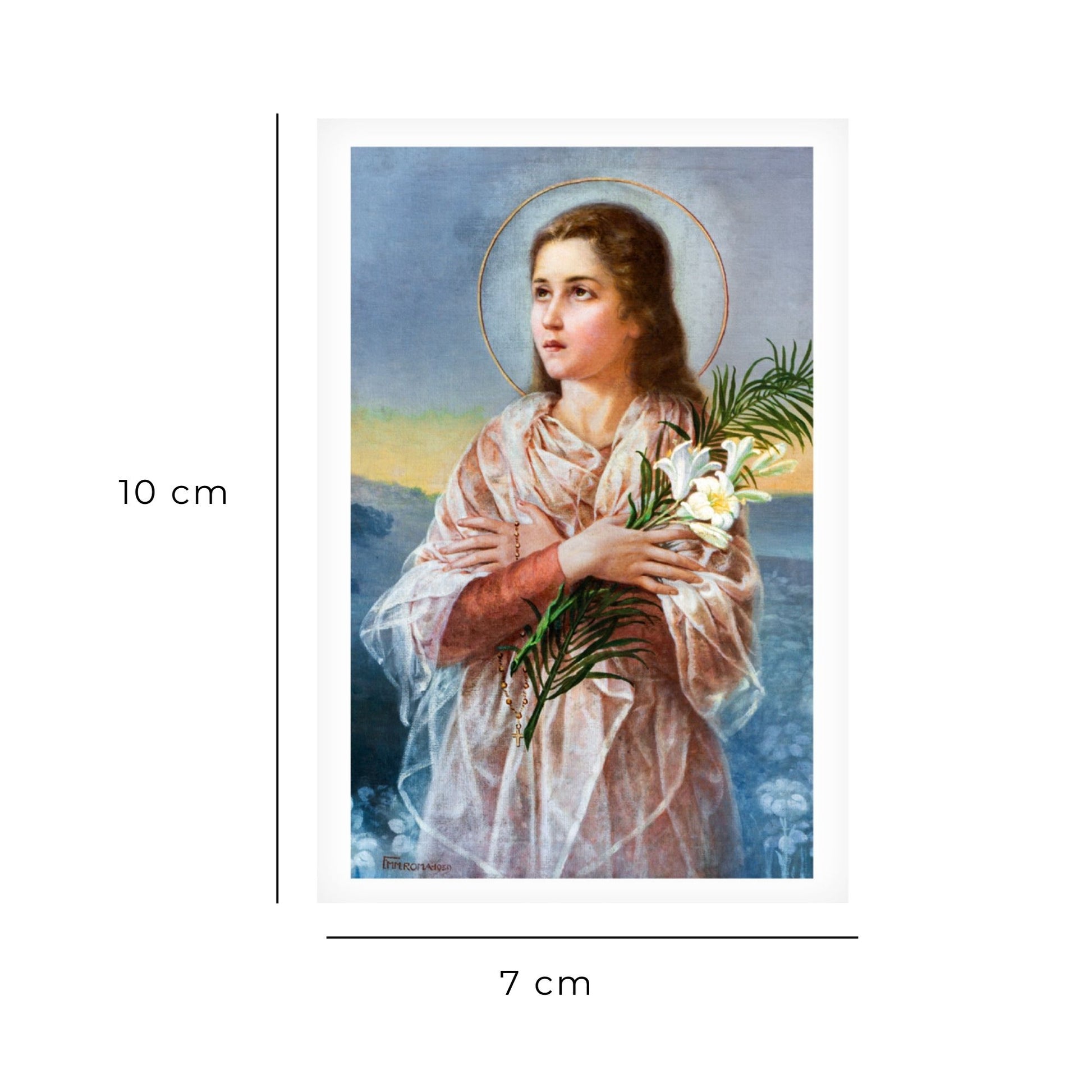 Santino santa Maria Goretti immagine classica con retro "Preghiera a santa Maria Goretti"