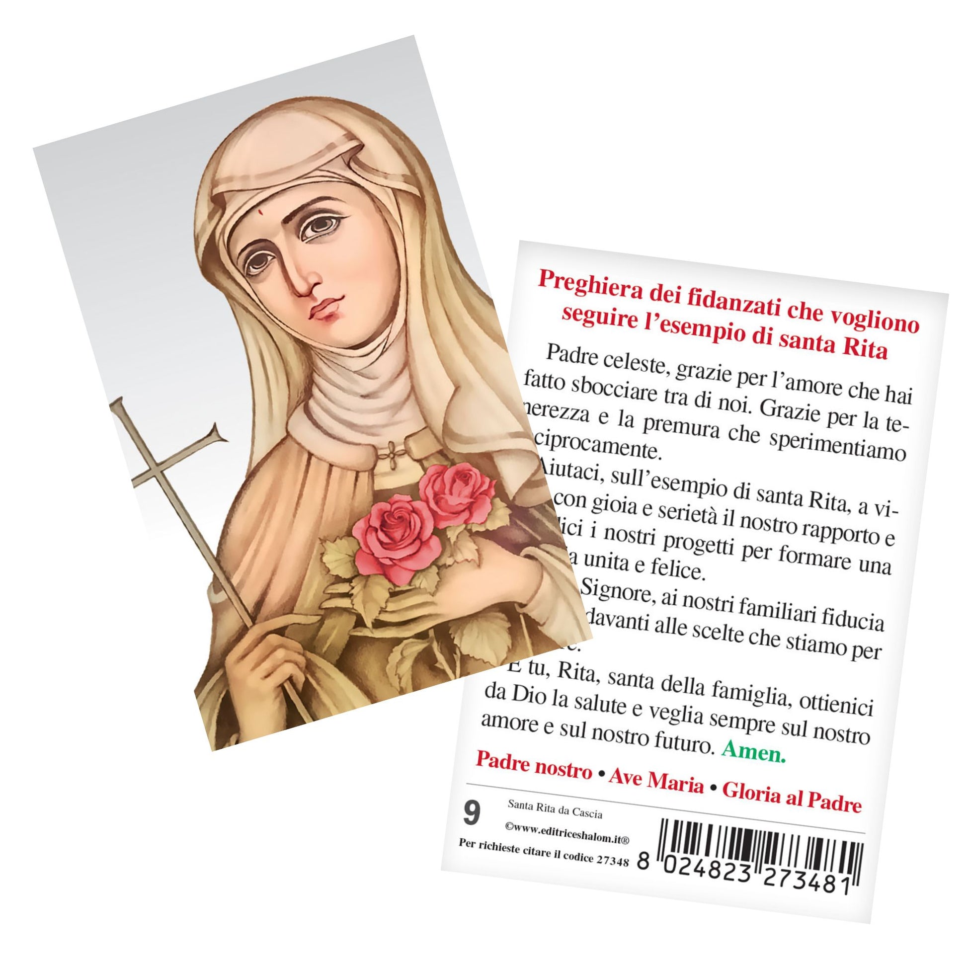 Santino santa Rita con retro "Preghiera dei fidanzati che vogliono seguire l'esempio di santa Rita"