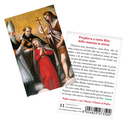 Santino santa Rita con retro "Preghiera a santa Rita della mamma in attesa"