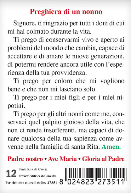 Santino santa Rita con retro "Preghiera di un nonno"