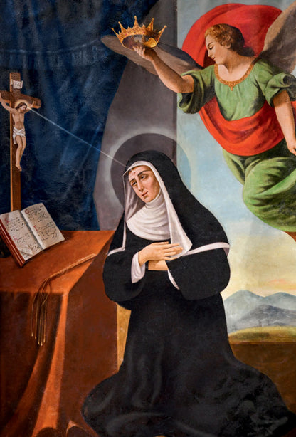Santino santa Rita con retro "Preghiera a santa Rita per accettare la sofferenza"
