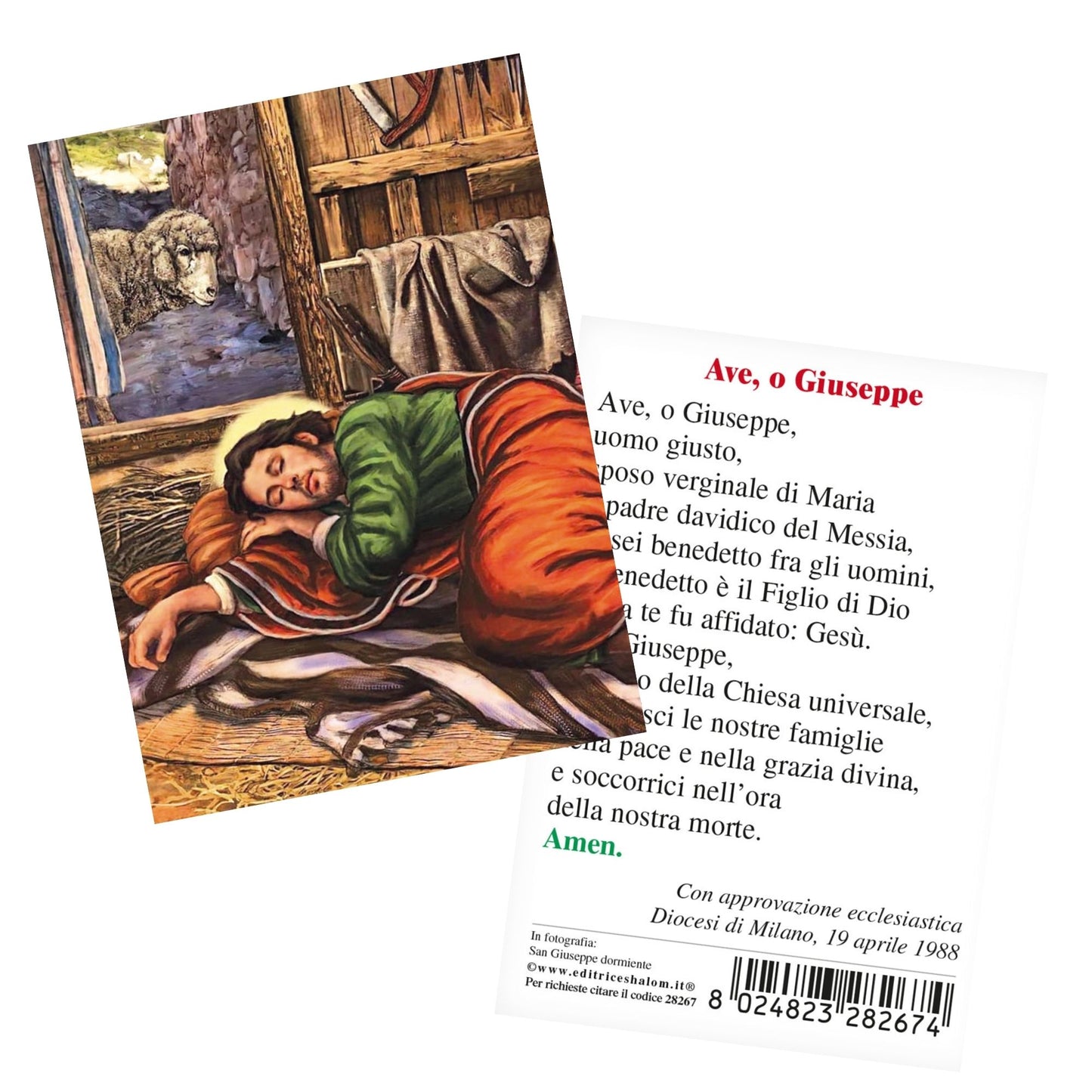 Santino San Giuseppe dormiente. Sul retro "Ave, o Giuseppe"