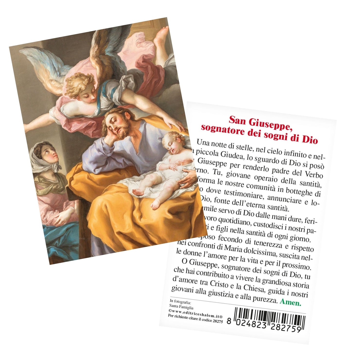 Santino Santa Famiglia. Sul retro "San Giuseppe, sognatore dei sogni di Dio"