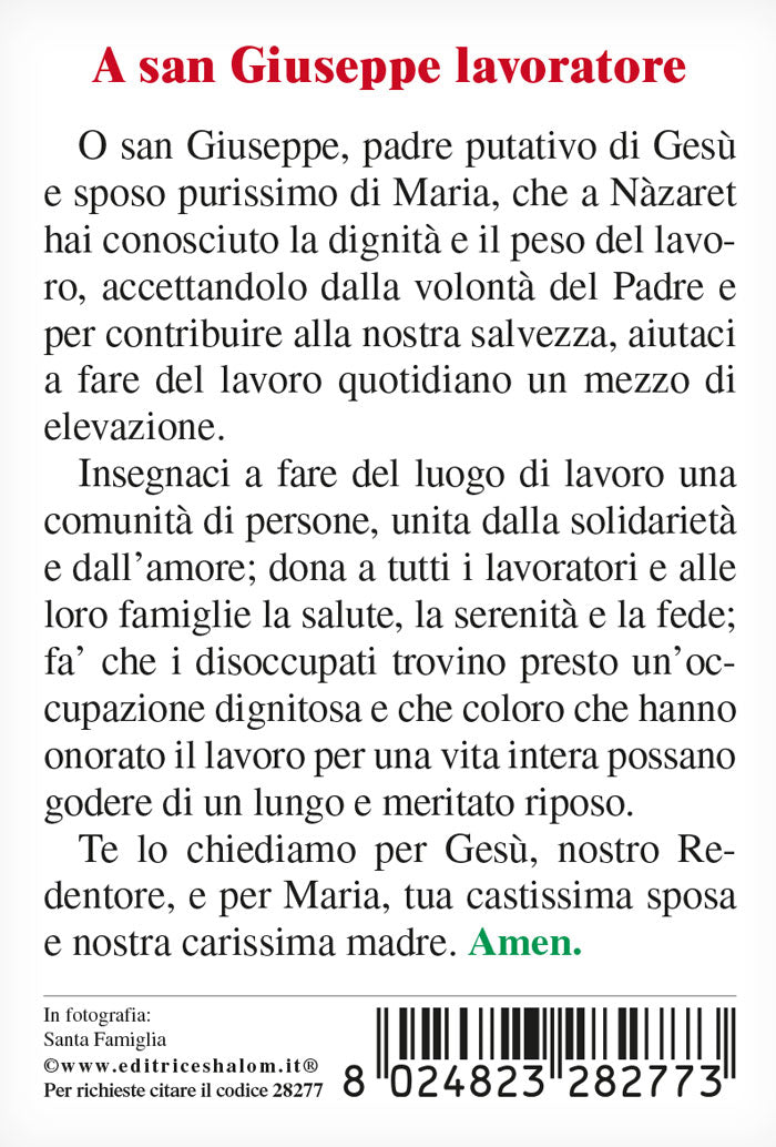Santino Santa Famiglia. Sul retro "A San Giuseppe lavoratore"