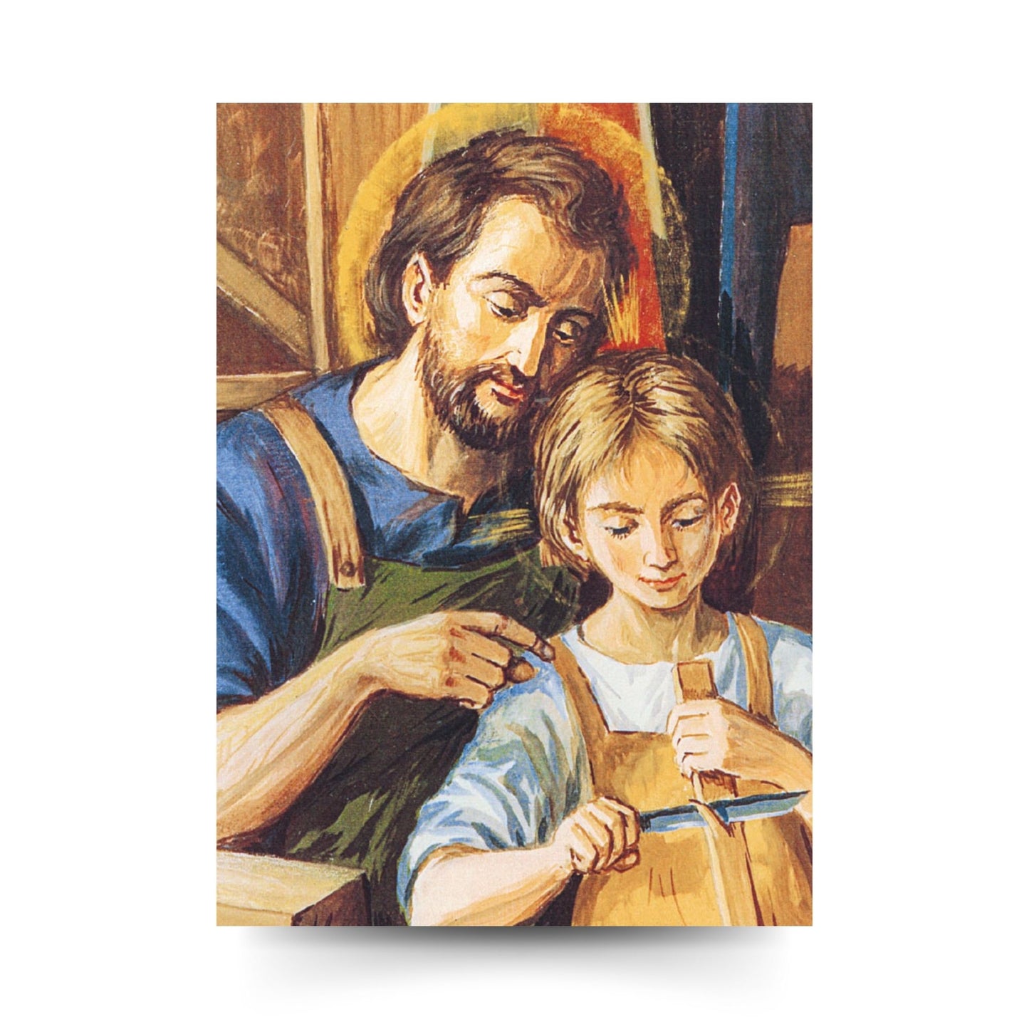 Santino San Giuseppe e Gesù Fanciullo. Sul retro "A San Giuseppe per compiere bene il proprio lavoro"