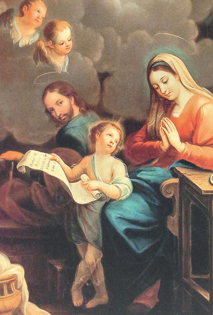 Santino Santa Famiglia. Sul retro "Preghiera a San Giuseppe per ottenere la purezza"