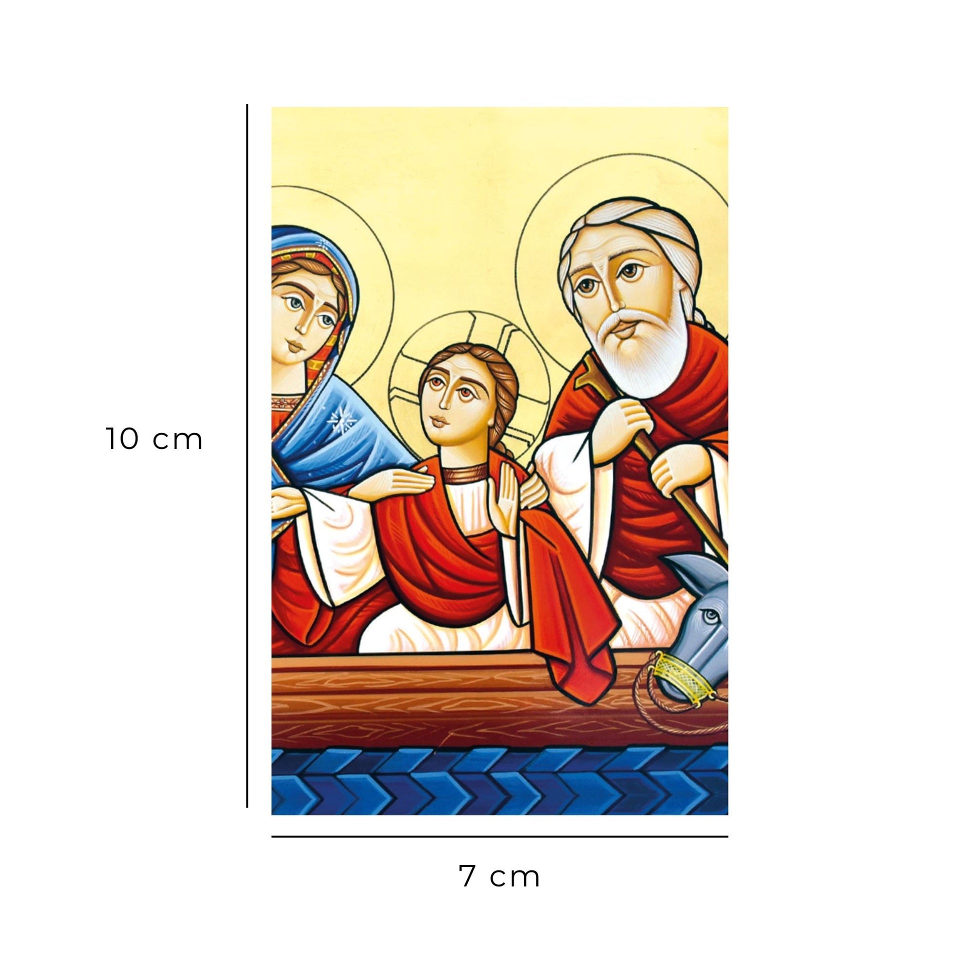 Santino Icona Santa Famiglia, Fuga in Egitto. Sul retro "Consacrazione a San Giuseppe"