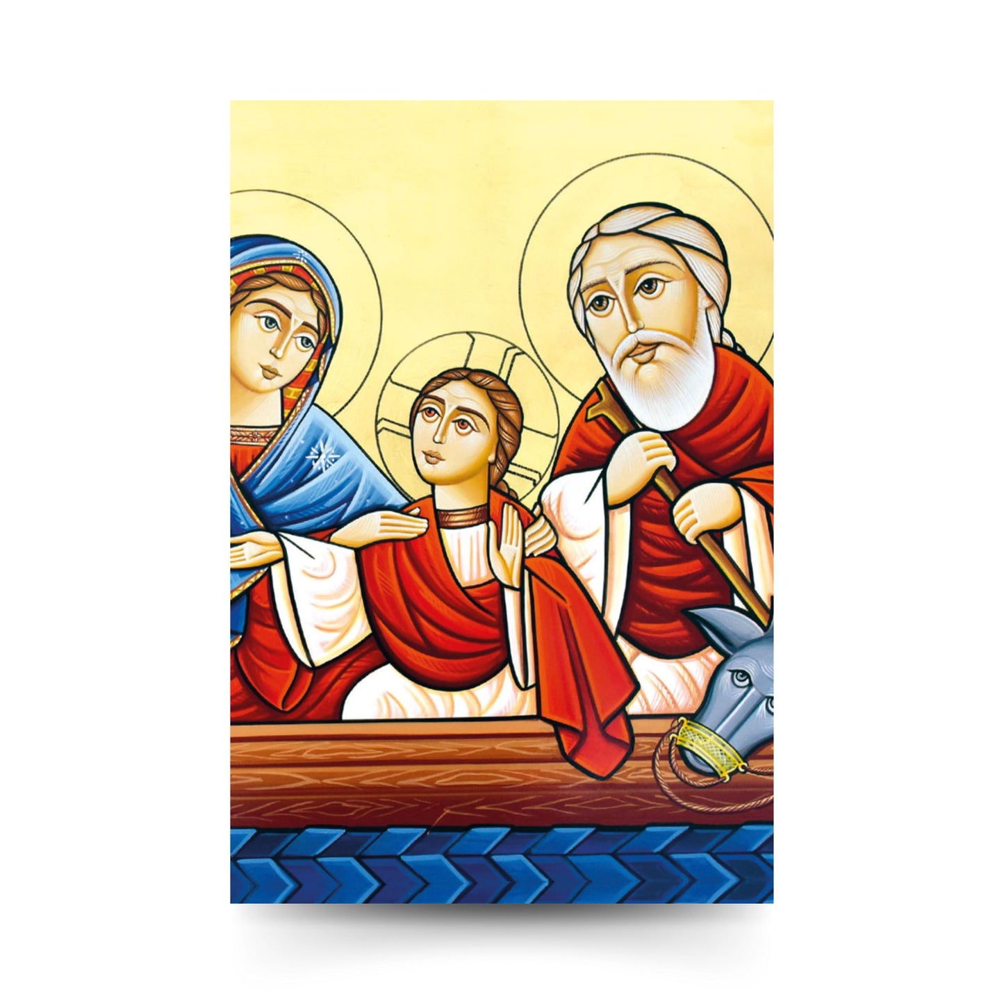 Santino Icona Santa Famiglia, Fuga in Egitto. Sul retro "Consacrazione a San Giuseppe"