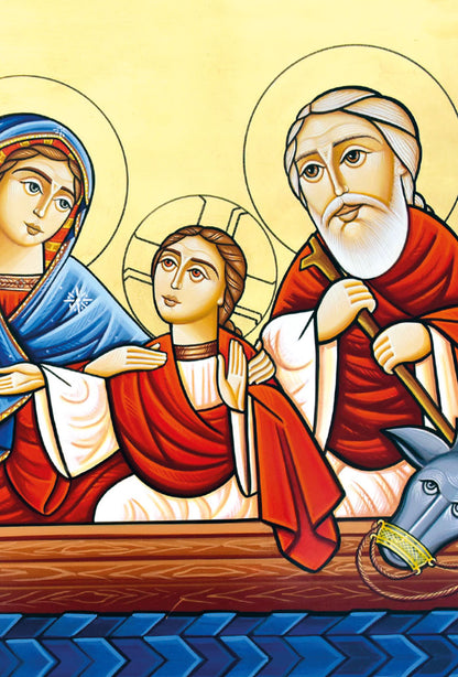 Santino Icona Santa Famiglia, Fuga in Egitto. Sul retro "Consacrazione a San Giuseppe"