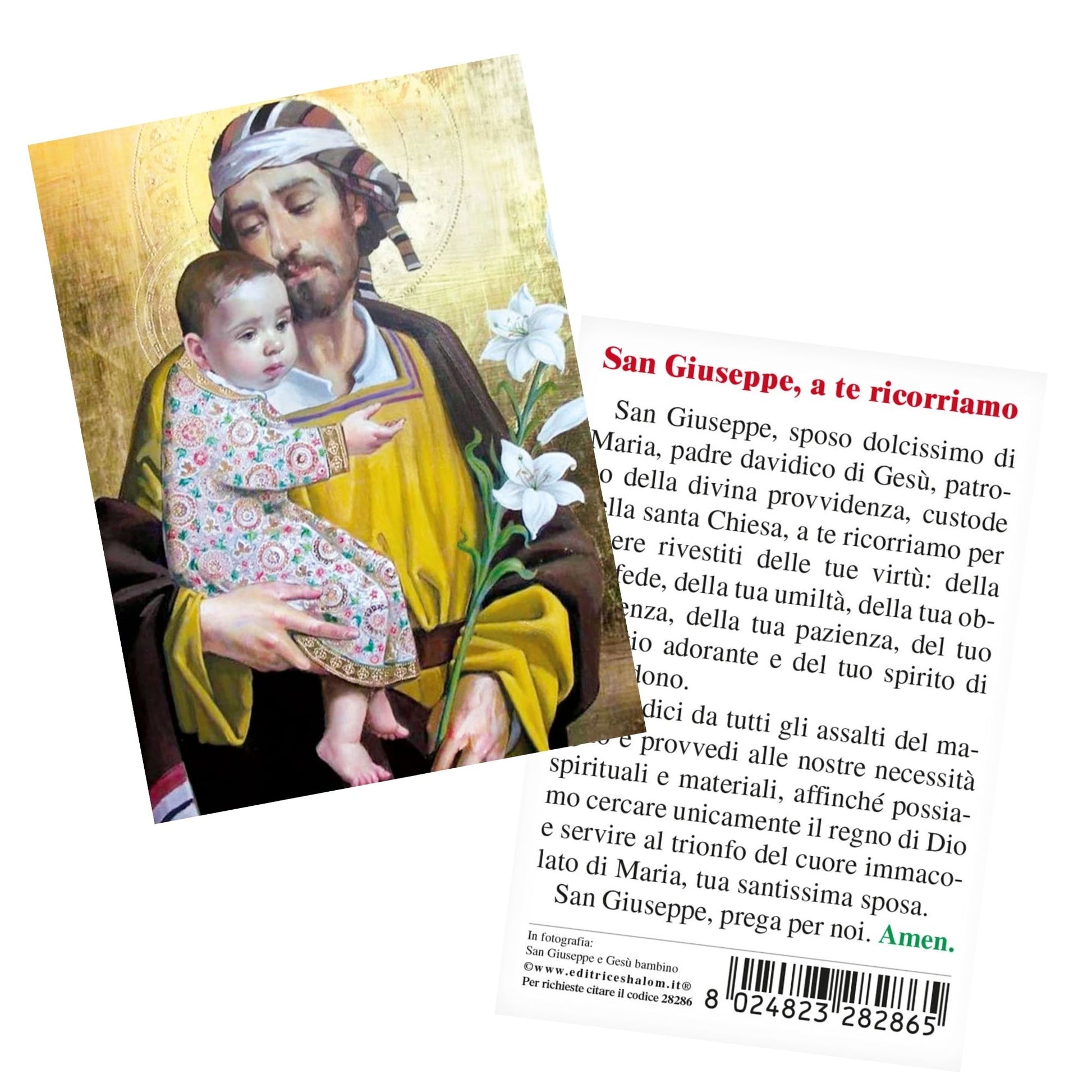 Santino San Giuseppe e Gesù Bambino. Sul retro "San Giuseppe, a te ricorriamo"