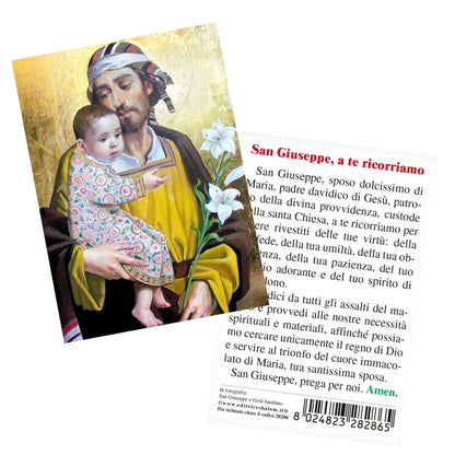 Santino San Giuseppe e Gesù Bambino. Sul retro "San Giuseppe, a te ricorriamo"