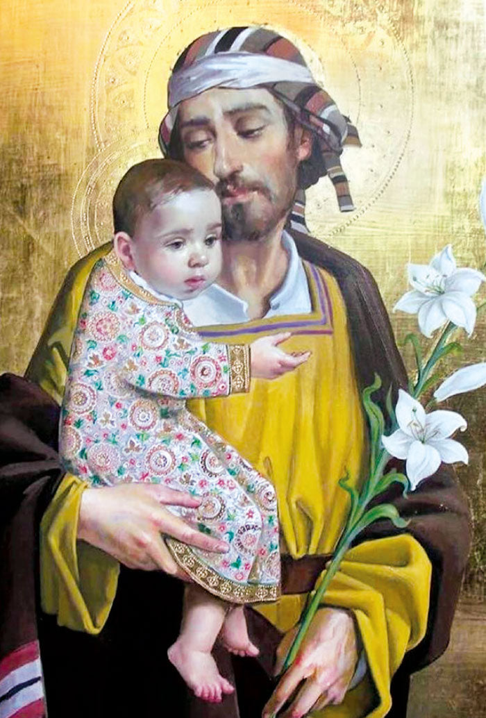 Santino San Giuseppe e Gesù Bambino. Sul retro "San Giuseppe, a te ricorriamo"