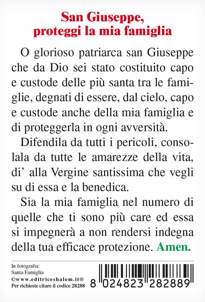 Santino Santa Famiglia. Sul retro "San Giuseppe, proteggi la mia famiglia"