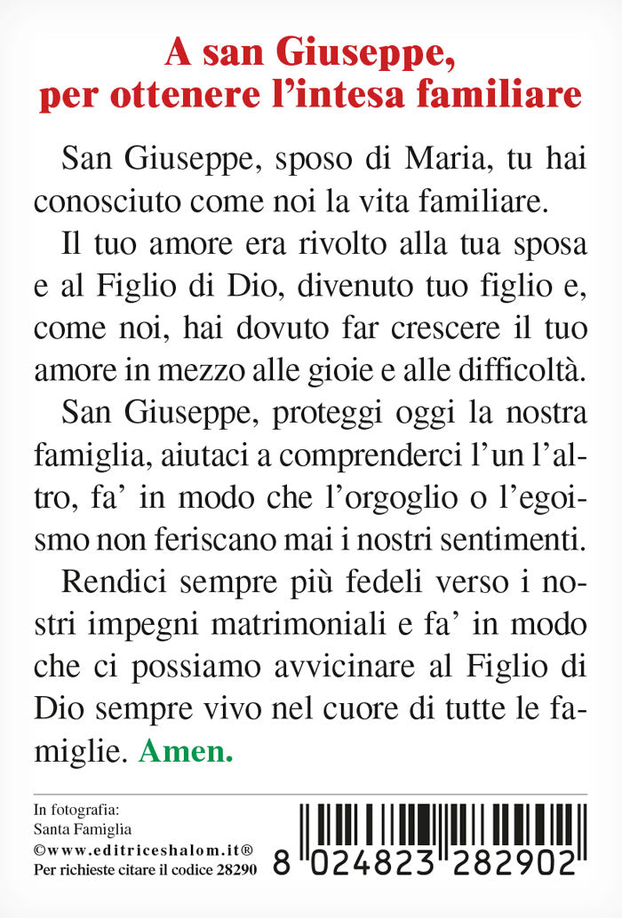 Santino Santa Famiglia. Sul retro "A san Giuseppe, per ottenere l'intesa familiare"