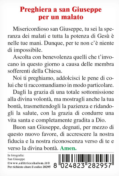 Santino San Giuseppe. Sul retro "Preghiera a San Giuseppe per un malato"