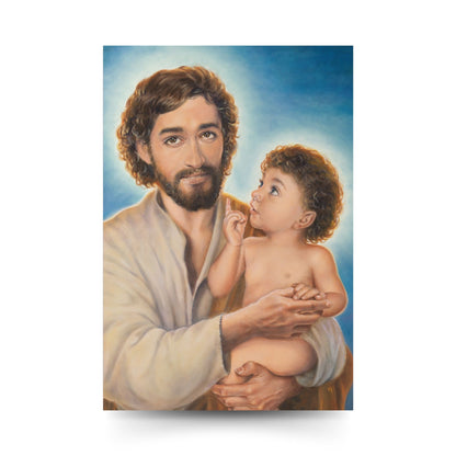 Santino san Giuseppe e Gesù (dipinto di Dawid K.). Sul retro "A Te, o beato Giuseppe"