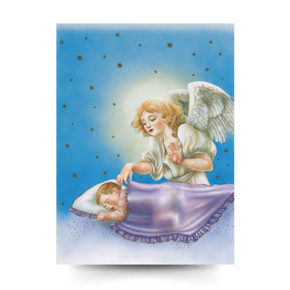 Santino angelo custode con stelle. Retro bianco