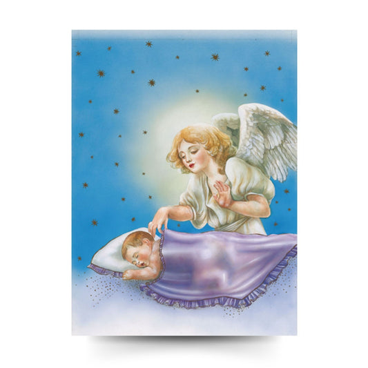 Santino angelo custode con stelle. Retro bianco