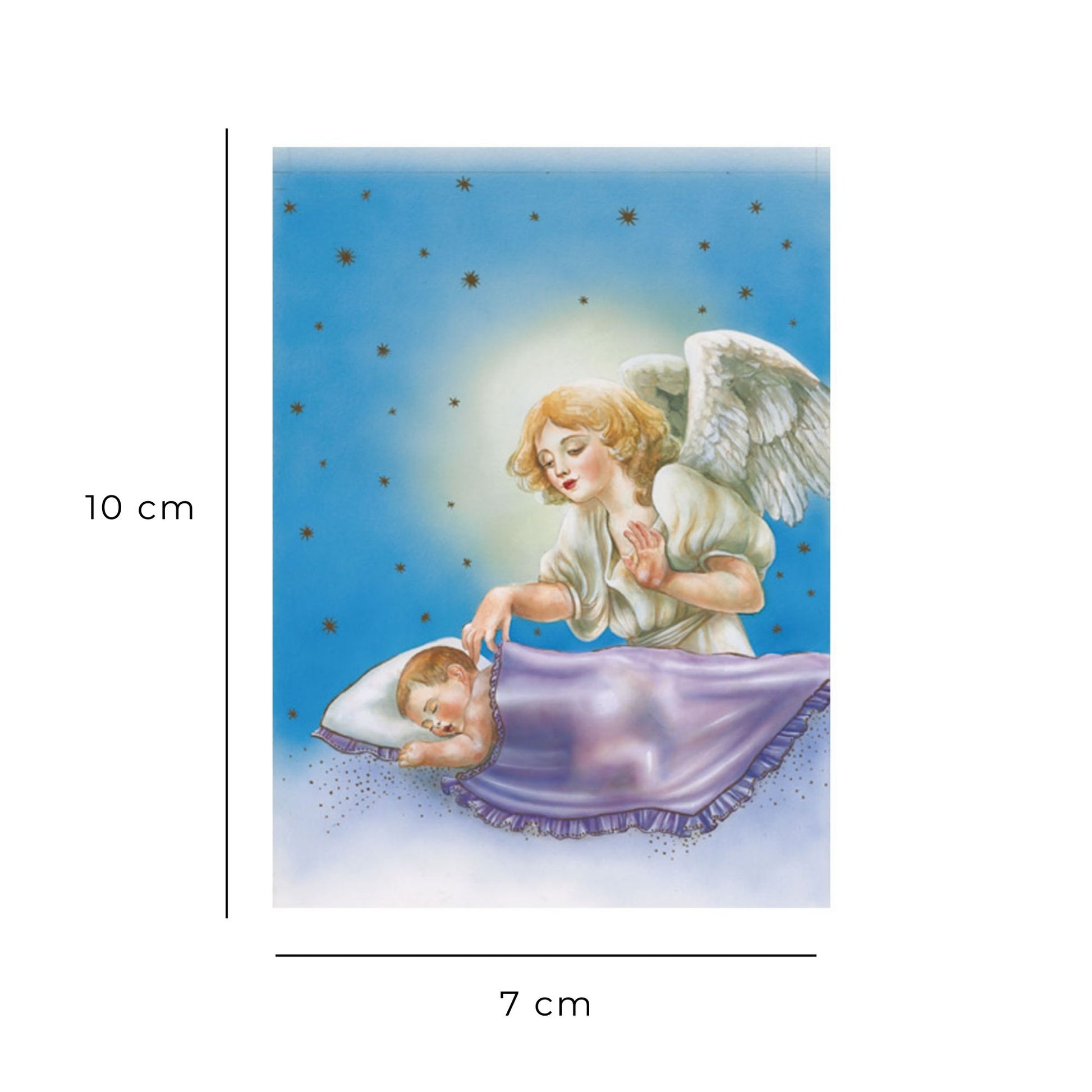 Santino angelo custode con stelle. Retro bianco