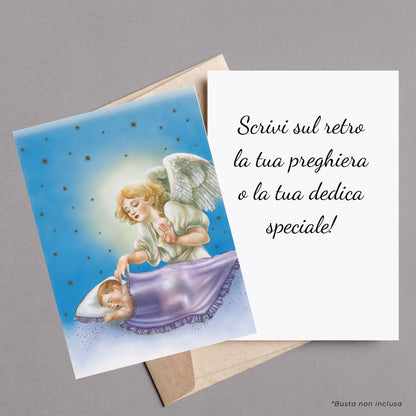 Santino angelo custode con stelle. Retro bianco