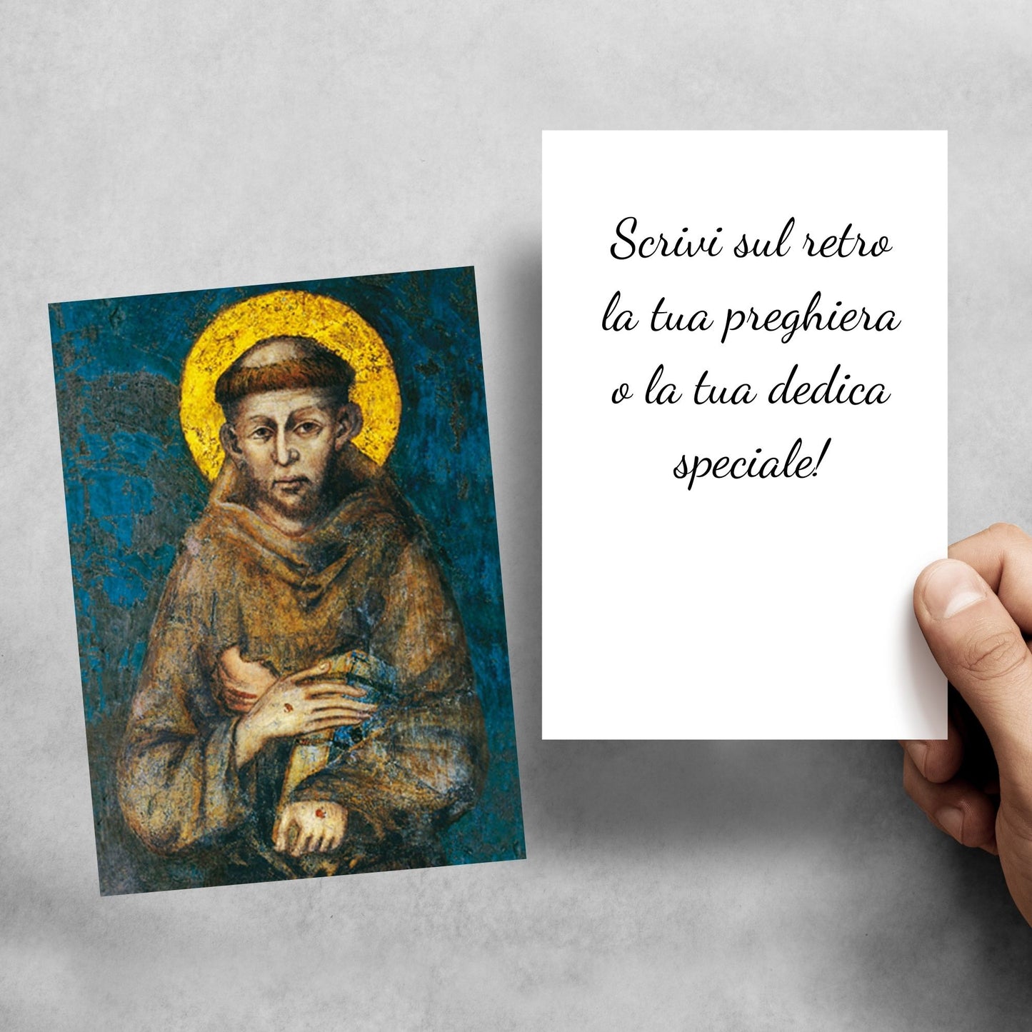 Santino san Francesco d'Assisi. Retro bianco
