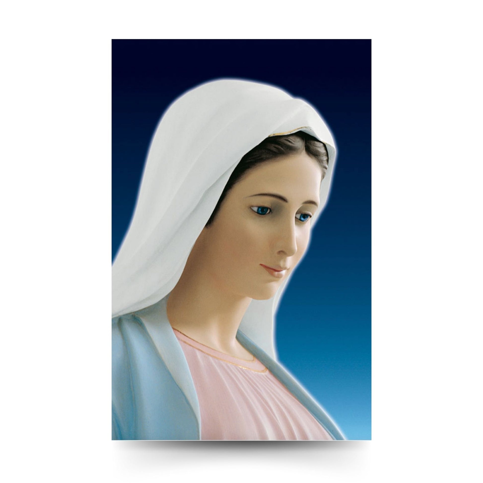 Santino beata Vergine Maria profilo. Bordo e retro bianco
