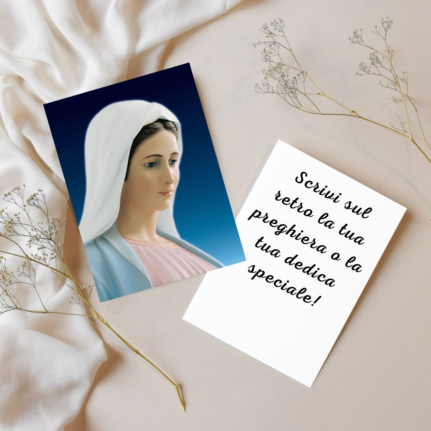 Santino beata Vergine Maria profilo. Bordo e retro bianco