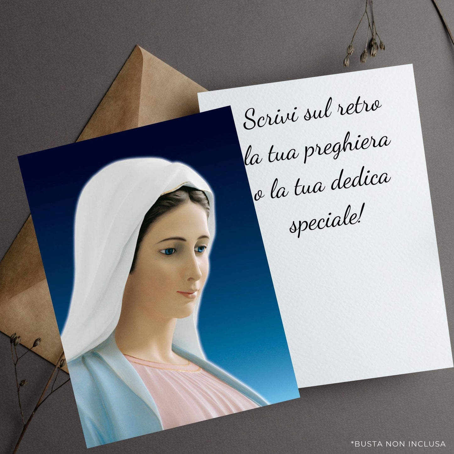 Santino beata Vergine Maria profilo. Retro bianco