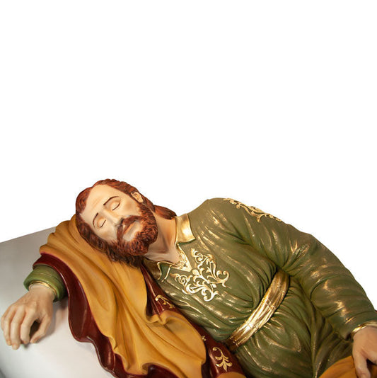 Statua san Giuseppe dormiente, in polvere di marmo colorata. Larghezza 1 m