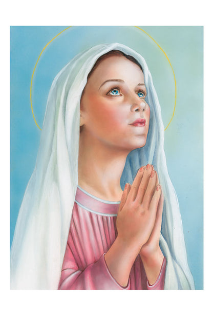 Biglietto pieghevole Vergine Maria bambina. All'interno "devozione delle Tre Ave Maria"
