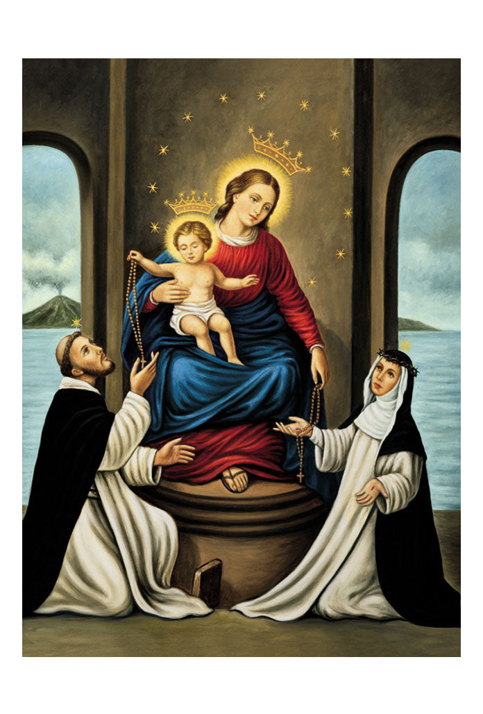 Biglietto pieghevole Madonna di Pompei. All'interno supplica alla Regina del santo Rosario di Pompei