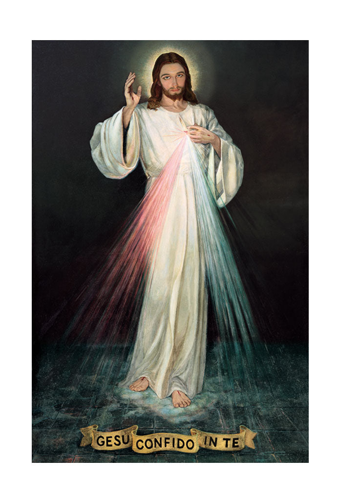 Biglietto pieghevole Gesù confido in te. All'interno "Il culto, la recita della coroncina e la Consacrazione del mondo alla divina misericordia"