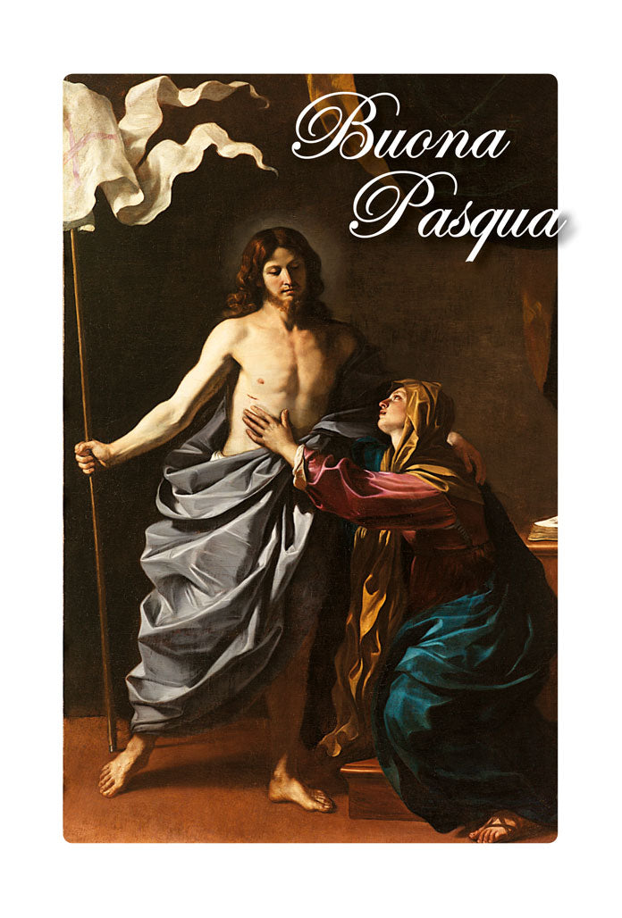 Biglietto augurale Pasqua, Cristo risorto appare alla Madre di Guercino