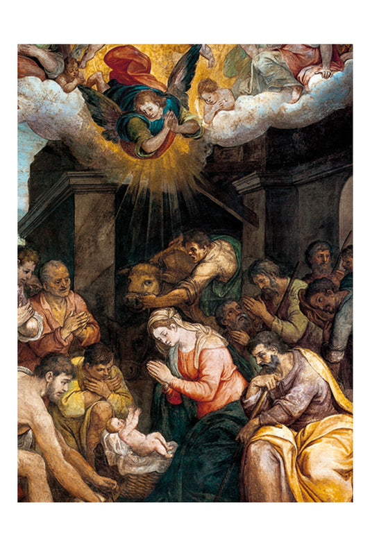 Biglietto augurale Natale, santa Famiglia. All'interno poesia sul Natale di santa Teresa di Calcutta