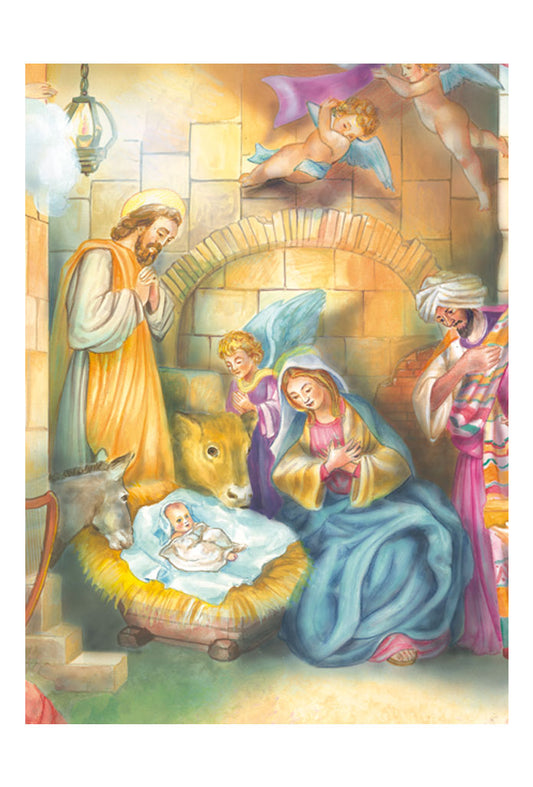 Biglietto augurale Natale, santa Famiglia. All'interno riflessione sulla famiglia di madre Teresa